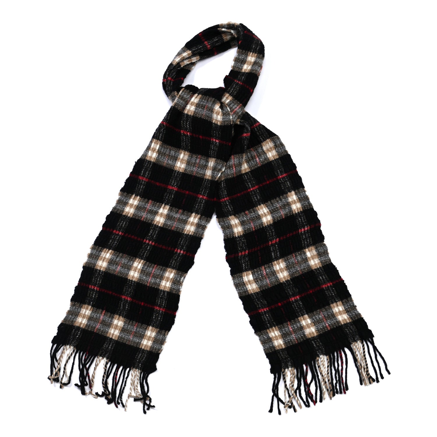 Burberry Merino Wool Cashmere Fringe Scarf Black 2 of 8