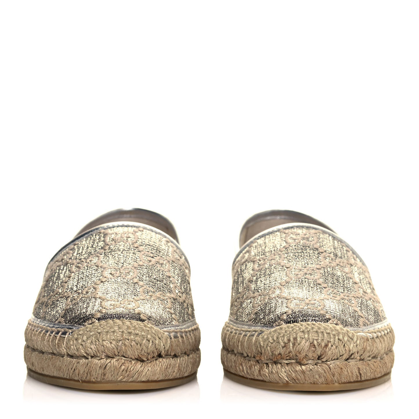 Lame Nappa GG Monogram Espadrilles 40 Silver Beige
