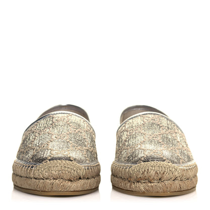 Gucci Lame Nappa GG Monogram Espadrilles 40 Silver Beige 2 of 9
