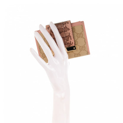 Gucci Monogram Python Metal Bar French Flap Wallet Pink 2 of 7