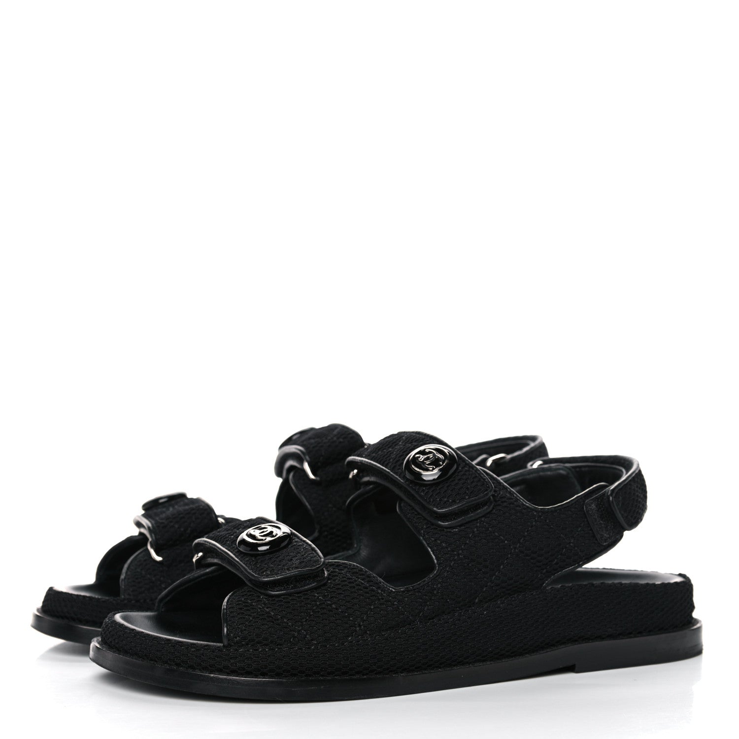 Chanel Fabric Velcro Dad Sandals 38 Black 3 of 13