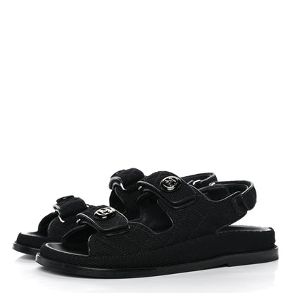 Chanel Fabric Velcro Dad Sandals 38 Black 3 of 13