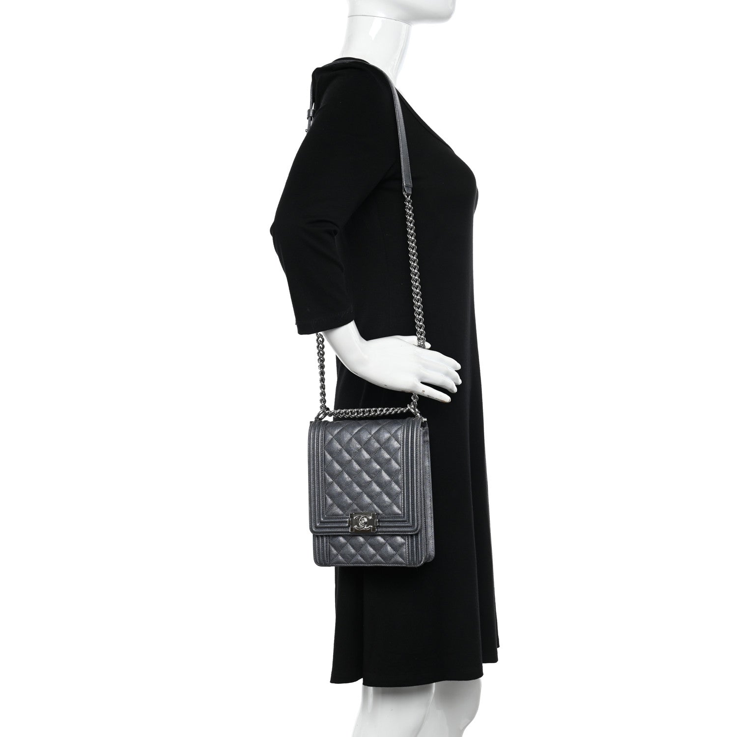 Chanel Iridescent Caviar Quilted North South Boy Flap Grey 2 of 10