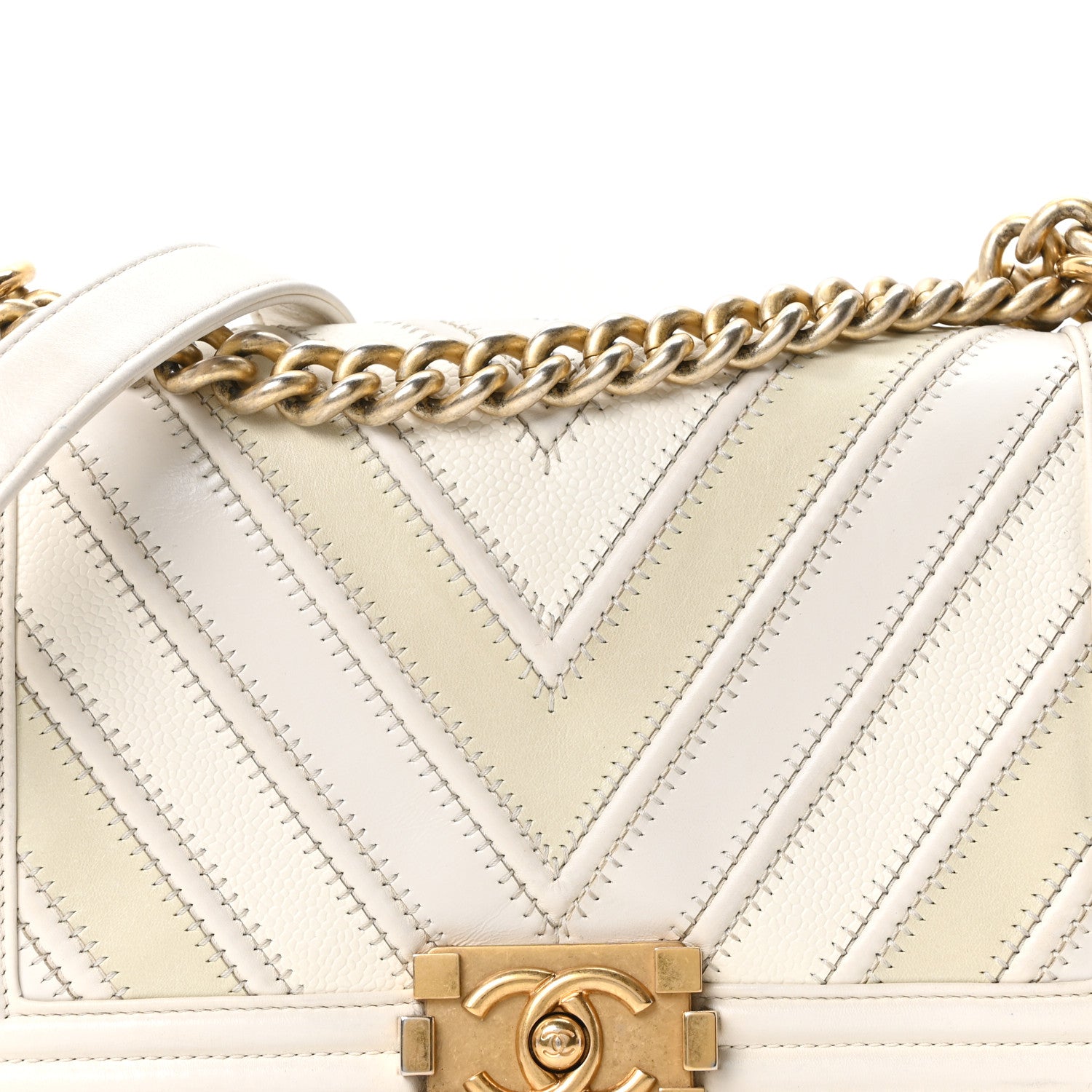Chanel Caviar Calfskin Chevron Medium Boy Flap White 7 of 9