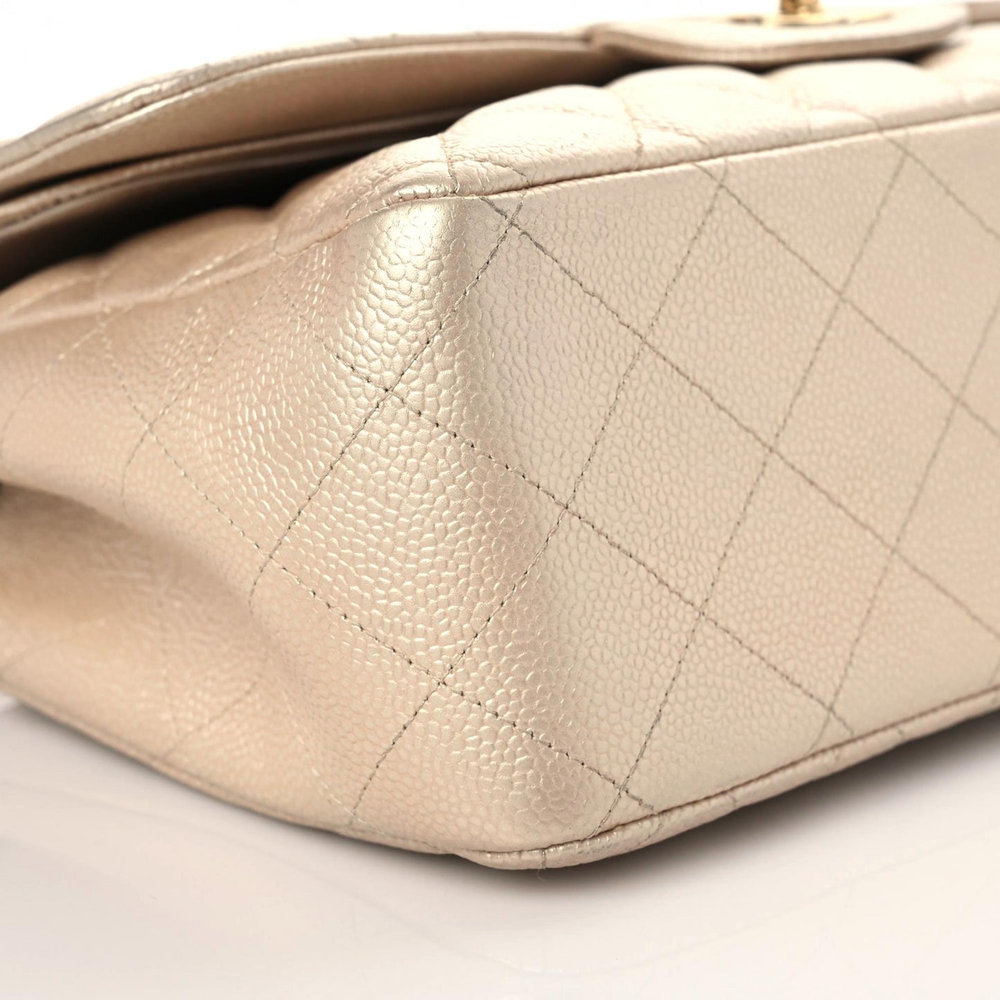 Iridescent Caviar Quilted Jumbo Double Flap Beige