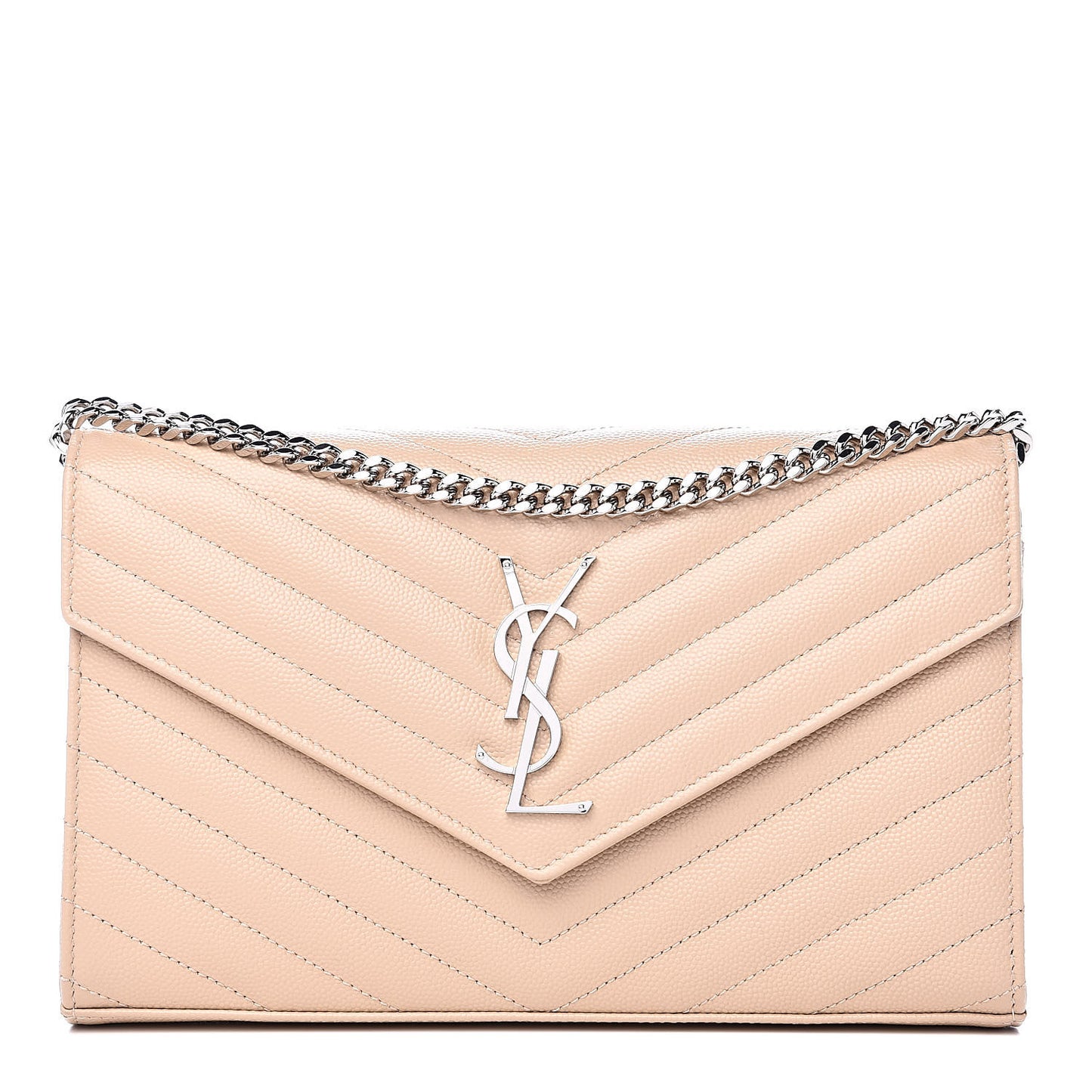 Grain De Poudre Matelasse Chevron Monogram Chain Wallet Nude Powder