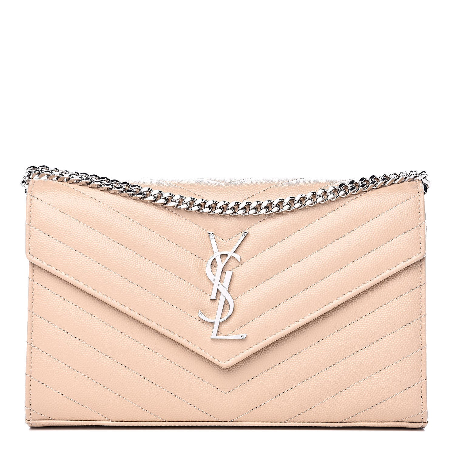 Saint Laurent Grain De Poudre Matelasse Chevron Monogram Chain Wallet Nude Powder 1 of 9