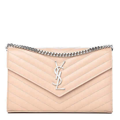Saint Laurent Grain De Poudre Matelasse Chevron Monogram Chain Wallet Nude Powder 1 of 9