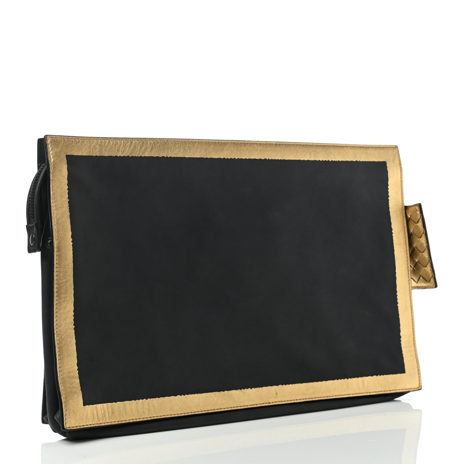 Bottega Veneta Gilded Waxed Leather Large Pouch Gold Black 3 of 7