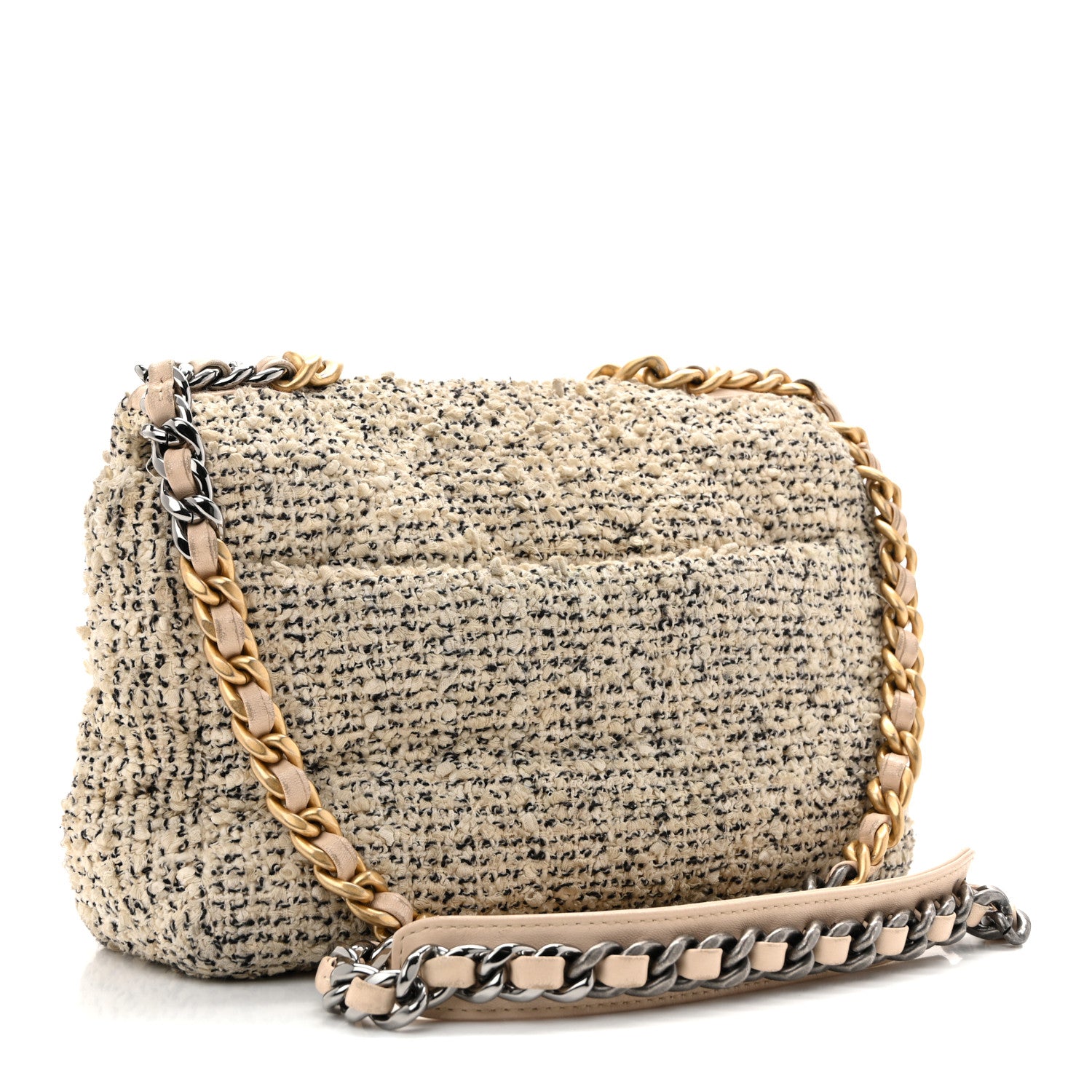 Chanel Tweed Quilted Medium Chanel 19 Flap Ecru Black 3 of 15