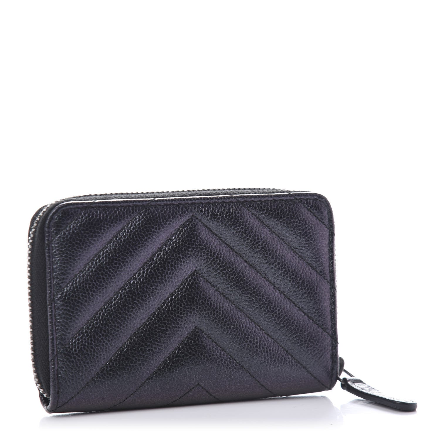Chanel Iridescent Caviar Chevron Quilted Zip Around Coin Purse Black 3 of 10