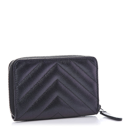 Chanel Iridescent Caviar Chevron Quilted Zip Around Coin Purse Black 3 of 10