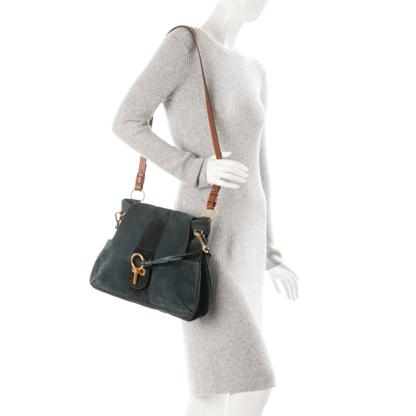 Suede Medium Lexa Shoulder Bag Silver Blue