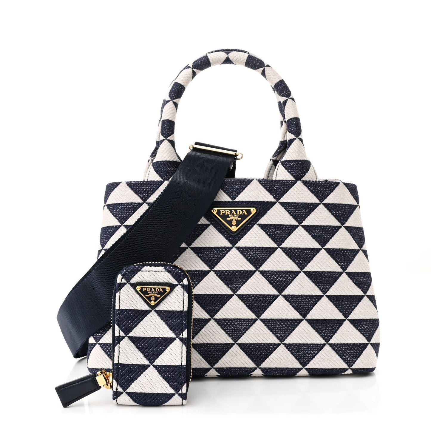 Jacquard Triangolo Symbole Embroidered Tote Navy