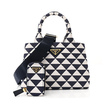 Prada Jacquard Triangolo Symbole Embroidered Tote Navy 3 of 11