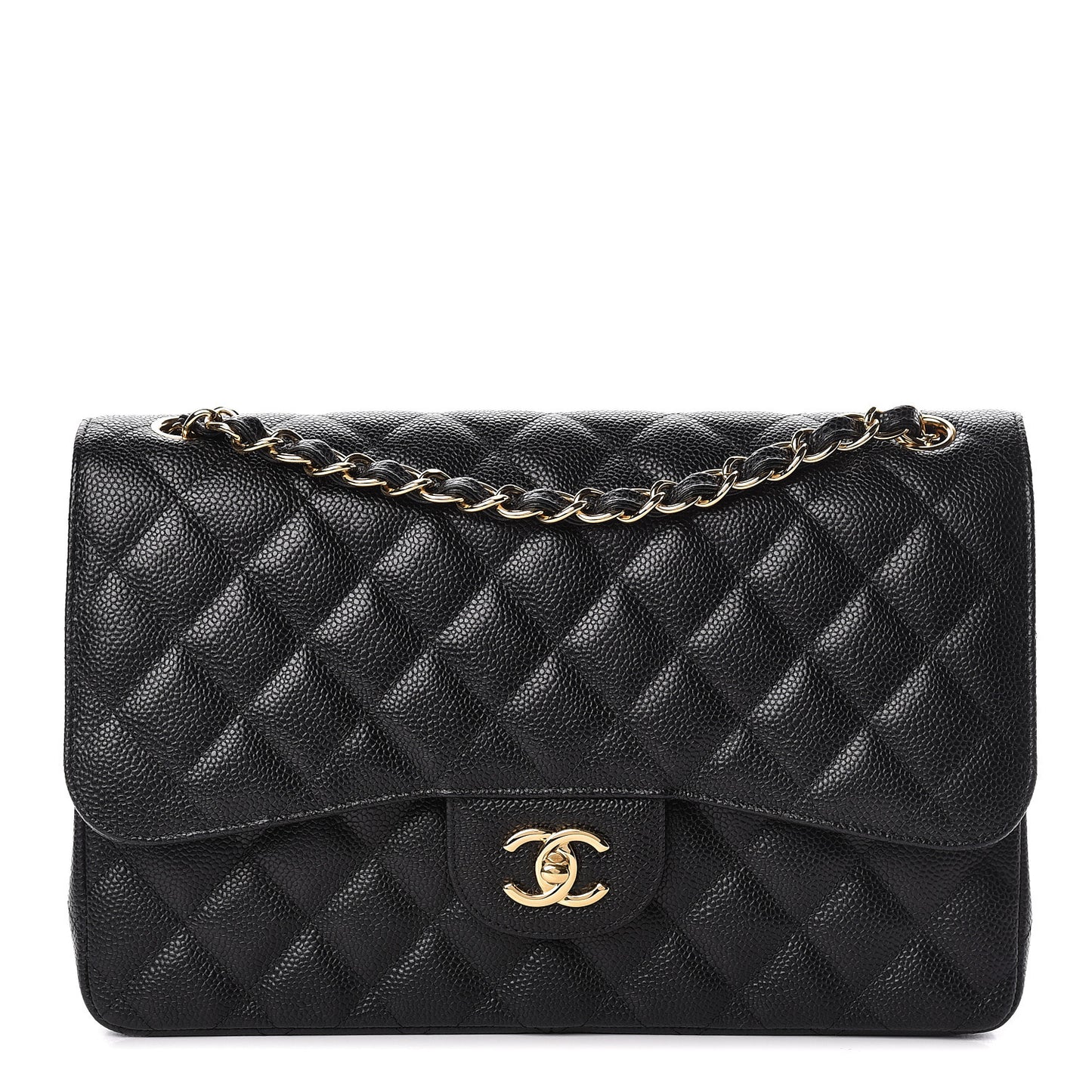 Caviar Quilted Jumbo Double Flap Black