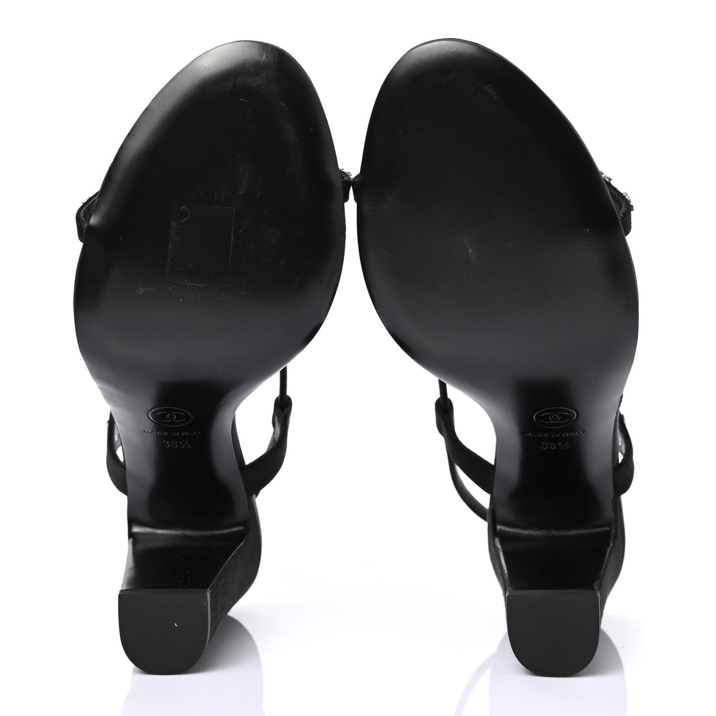Satin Crystal Slingback Sandals 38.5 Black