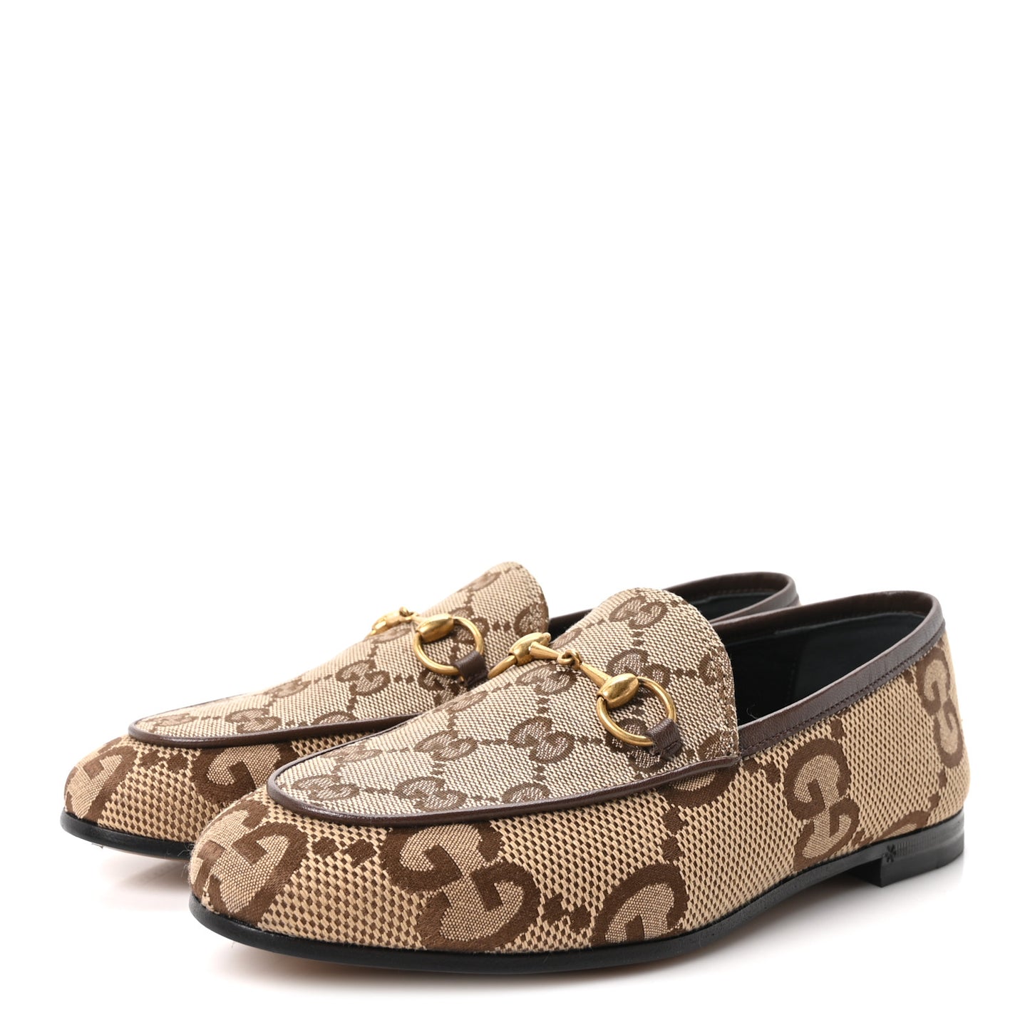 Monogram Jumbo GG Malaga Kid Horsebit Womens Jordaan Loafers 35.5 Beige Ebony New Acero