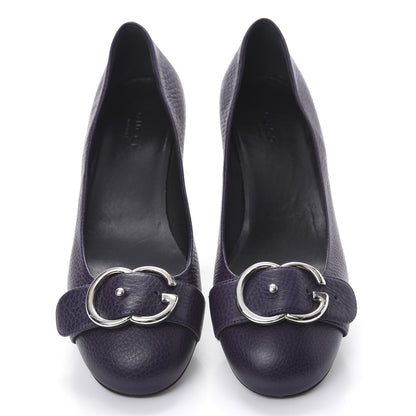 Gucci Calfskin GG Buckle Mid Heel Pumps 36.5 Deep Purple 5 of 10