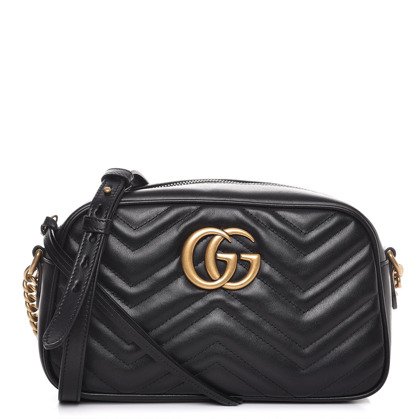 Calfskin Matelasse Small GG Marmont Chain Shoulder Bag Black