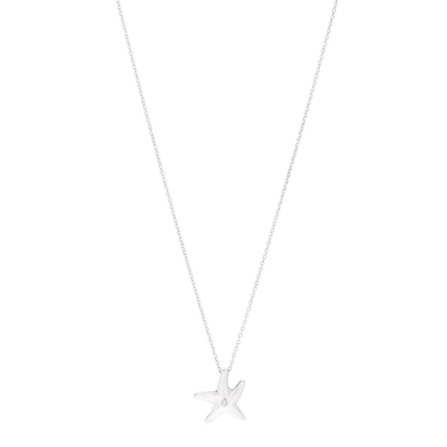 Sterling Silver Diamond 15mm Elsa Peretti Starfish Pendant Necklace