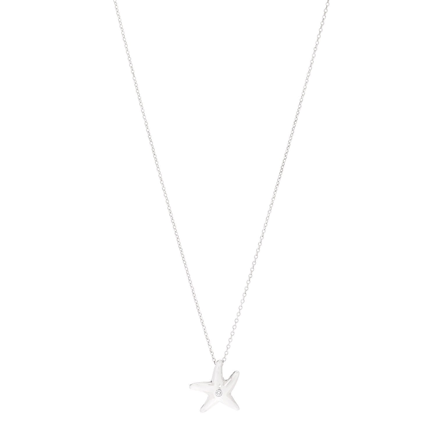 Tiffany Sterling Silver Diamond 15mm Elsa Peretti Starfish Pendant Necklace 1 of 5