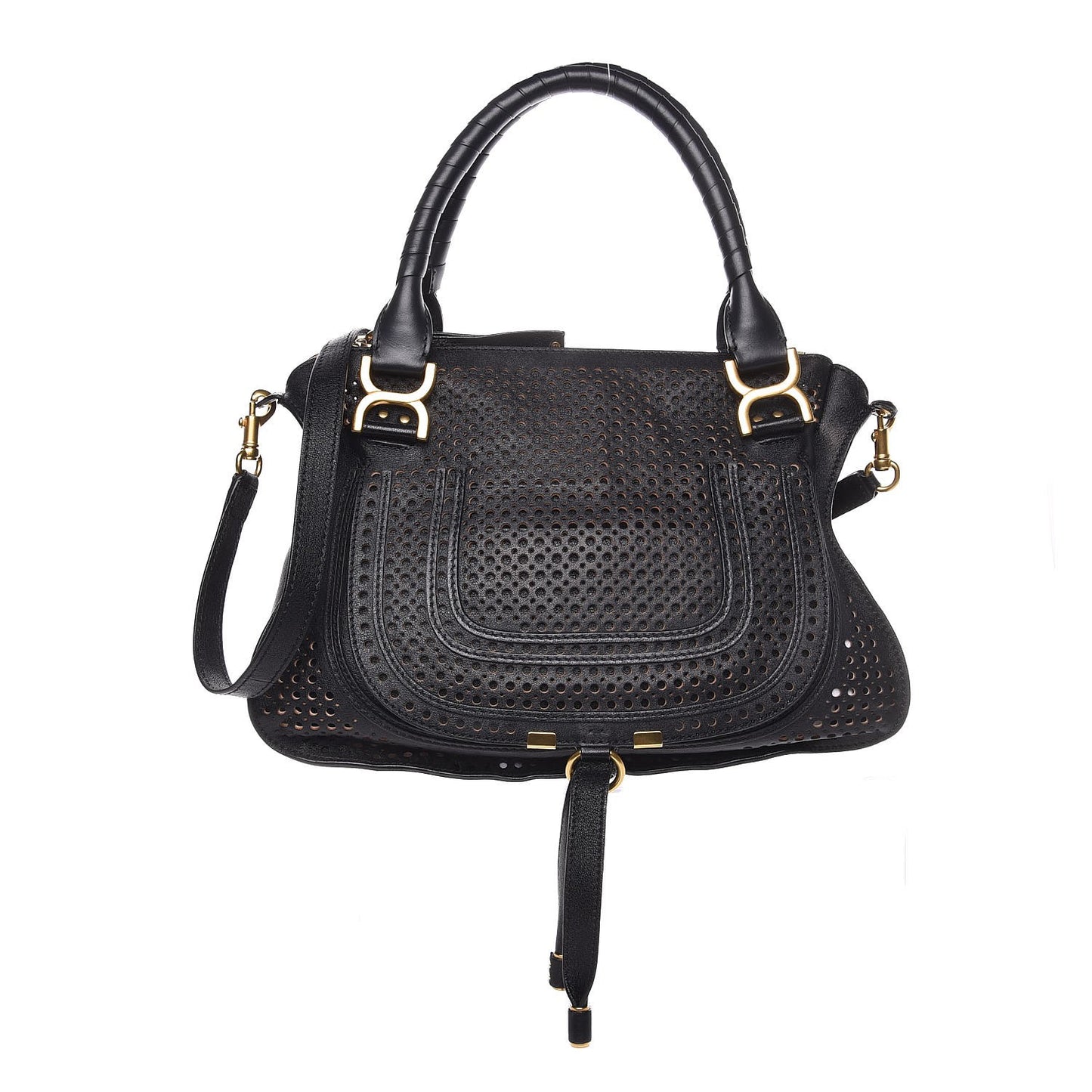 Calfskin Perforated Medium Marcie Satchel Black