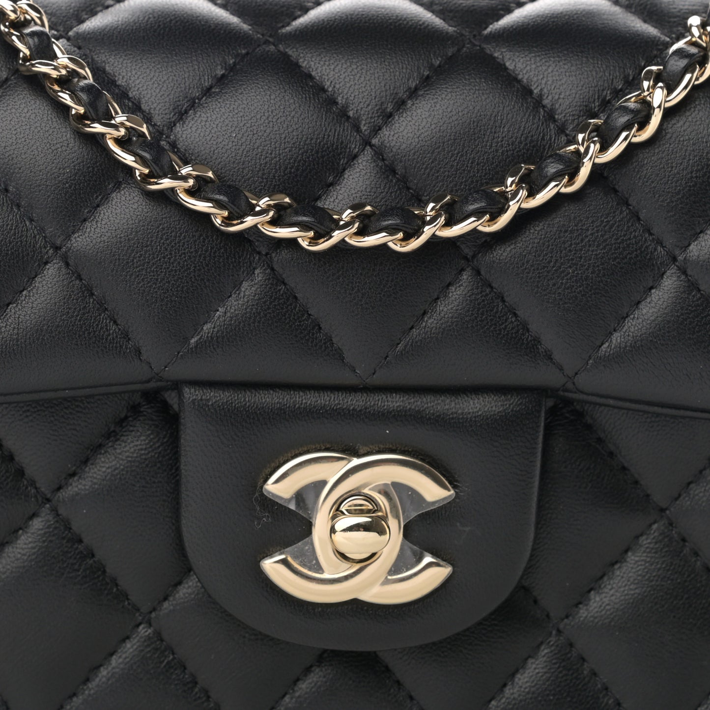 Lambskin Quilted Mini Top Handle Rectangular Flap Black