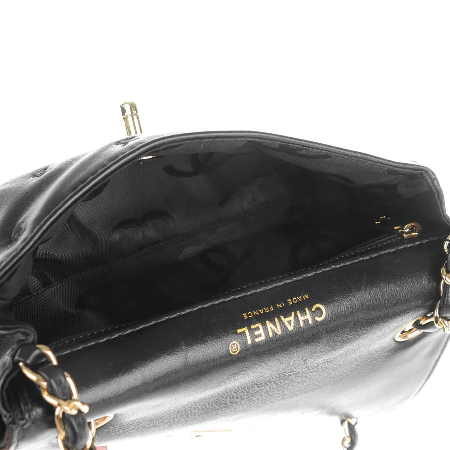 Lambskin Stitched Mini Flap Black