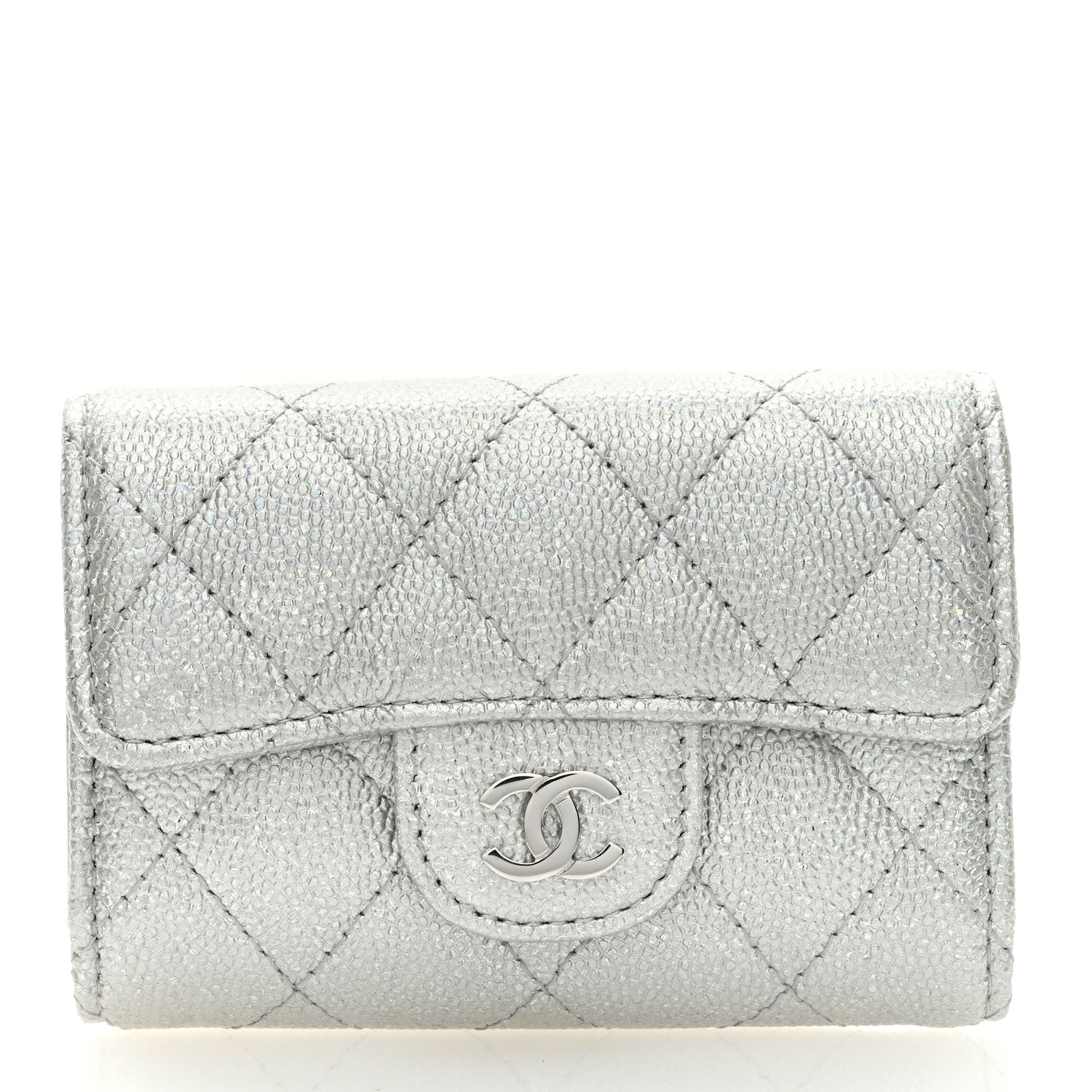 Chanel Metallic Caviar Quilted Classic 4 Key Holder Wallet Silver 1 of 7