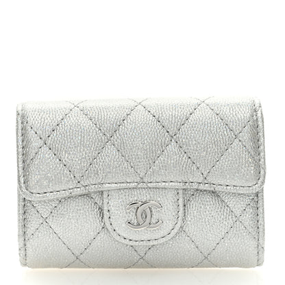 Chanel Metallic Caviar Quilted Classic 4 Key Holder Wallet Silver 1 of 7