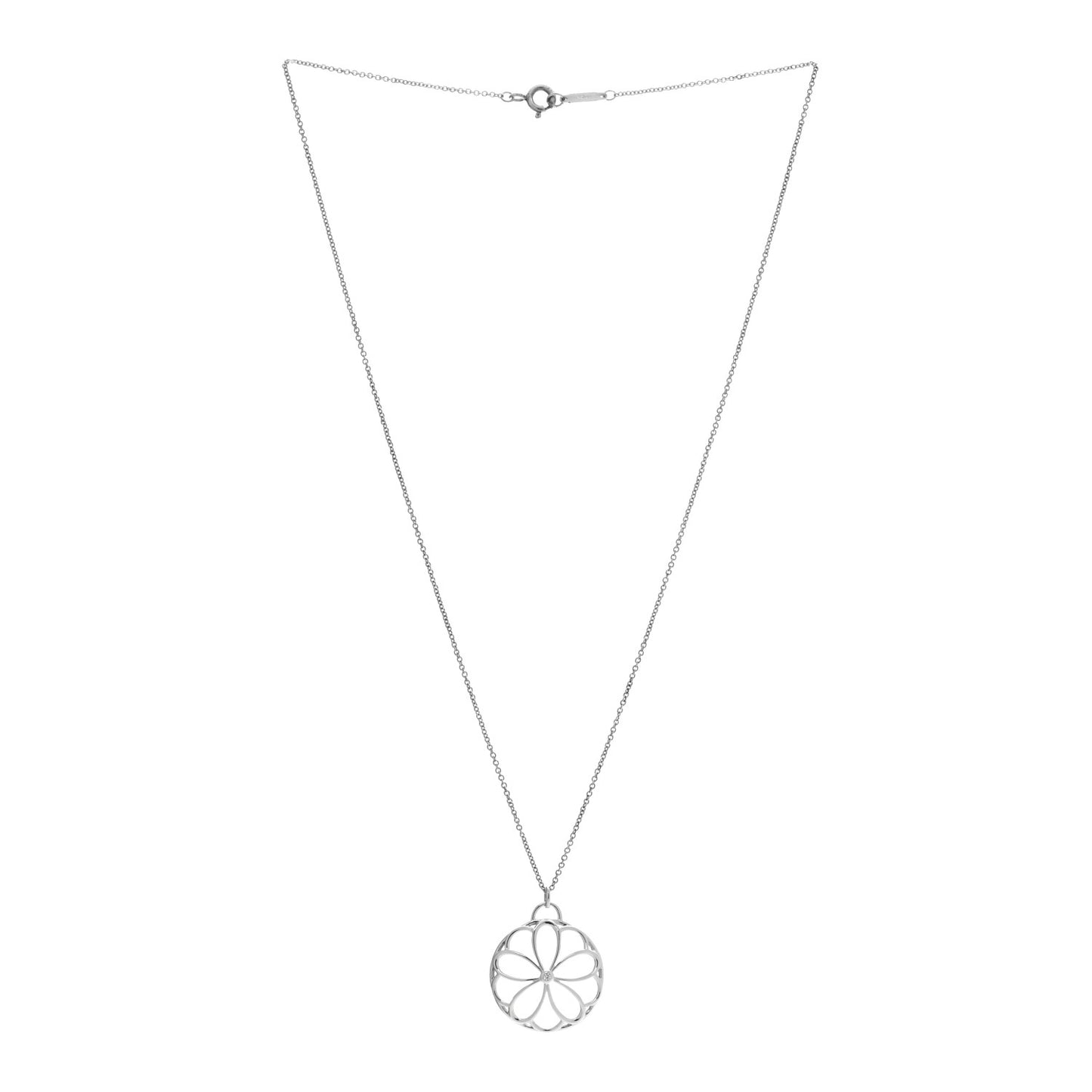 Sterling Silver Diamond Garden Flower Pendant Necklace