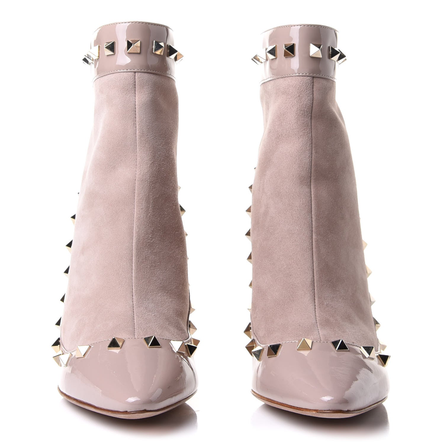 Valentino Garavani Patent Suede Rockstud Ankle Booties 38.5 Poudre 2 of 9