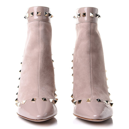 Valentino Garavani Patent Suede Rockstud Ankle Booties 38.5 Poudre 2 of 9