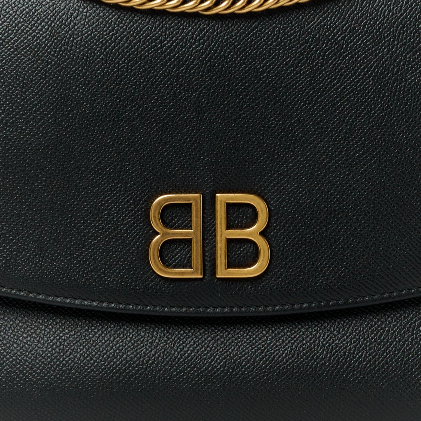 Grained Calfskin BB Round Shoulder Bag Black