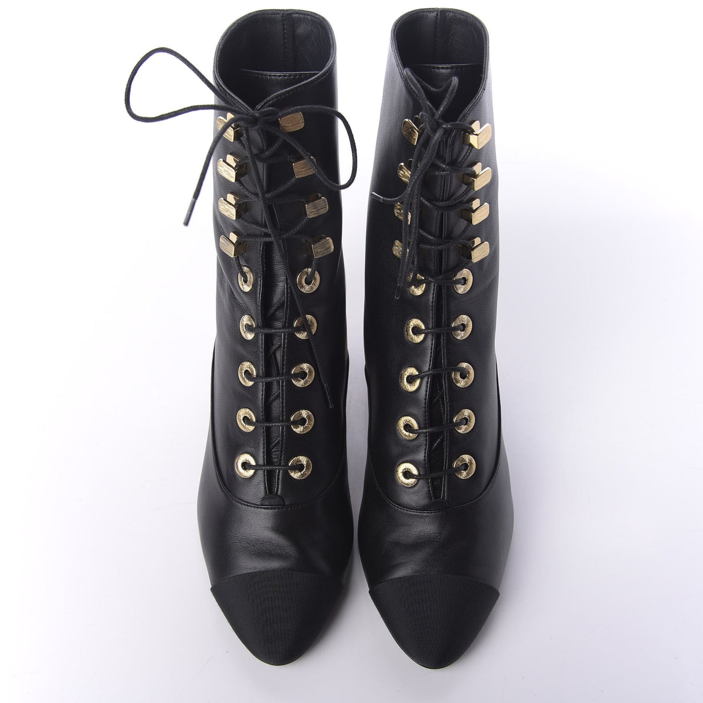 Lambskin Grosgrain Cap Toe Egyptian Amulet CC Lace Up Boots 37 Black