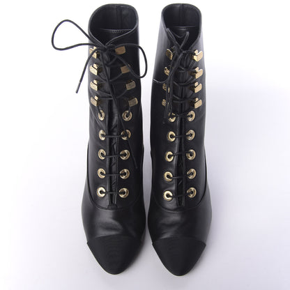 Chanel Lambskin Grosgrain Cap Toe Egyptian Amulet CC Lace Up Boots 37 Black 5 of 9