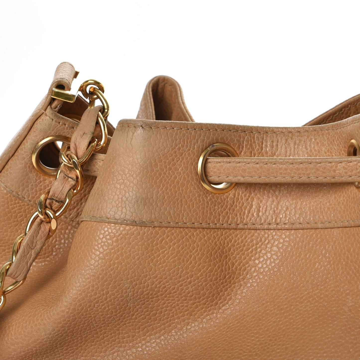 Caviar Drawstring Shoulder Bag Beige