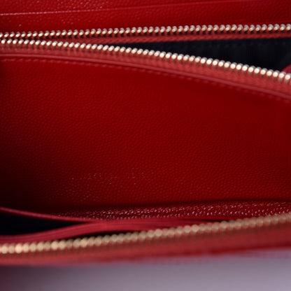 Saint Laurent Grain De Poudre Matelasse Chevron Monogram Zip Around Wallet Red 6 of 8