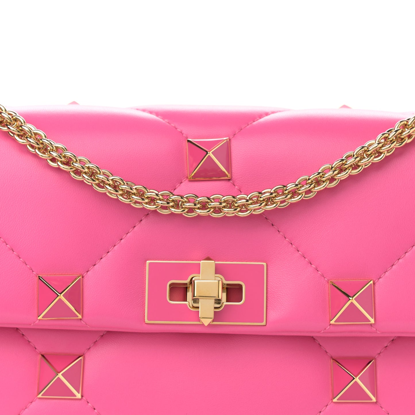 Nappa Enamel Large Roman Stud Shoulder Bag Feminine Pink