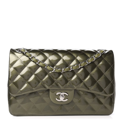 Chanel Striated Patent Quilted Jumbo Double Flap Green 1 of 11