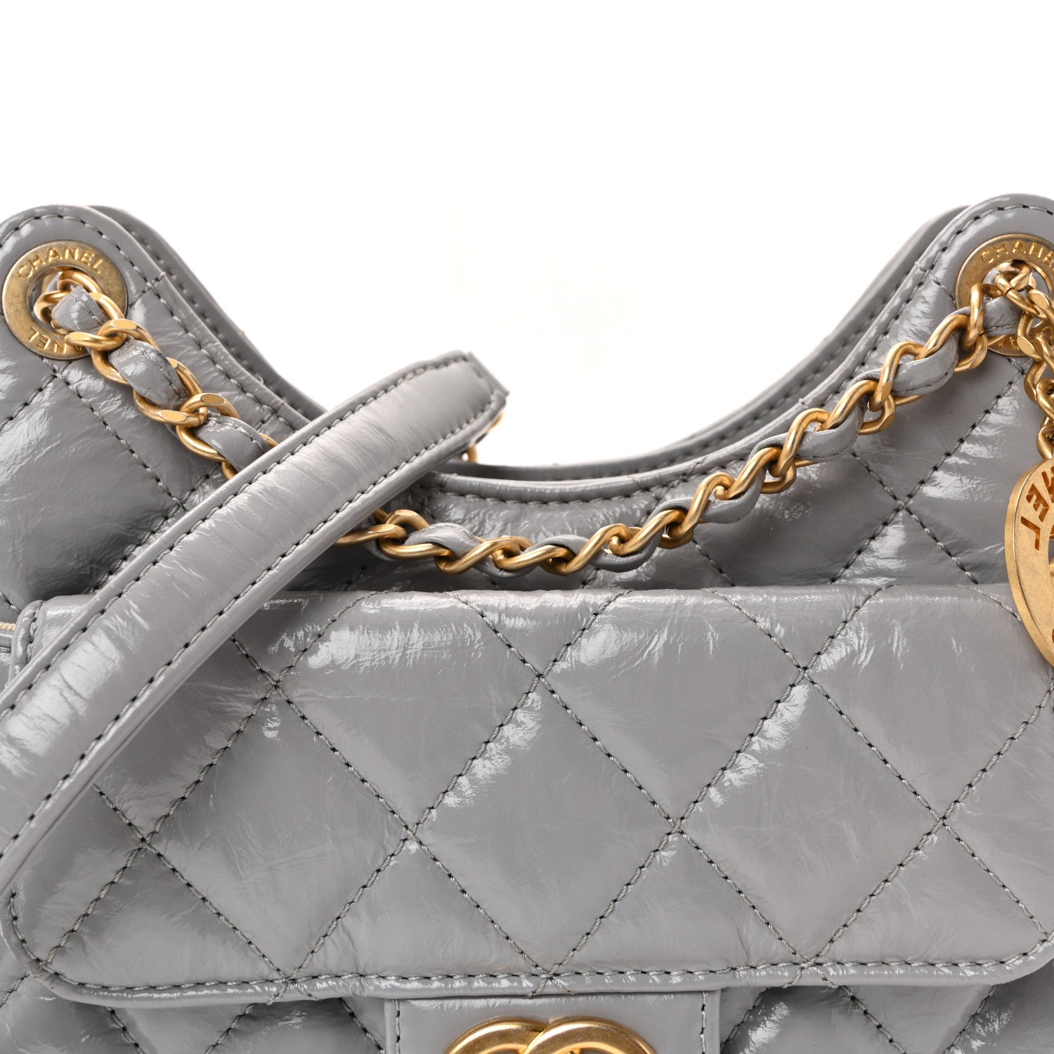 Chanel Shiny Crumpled Calfskin Quilted Small Wavy CC Hobo Grey 8 of 10