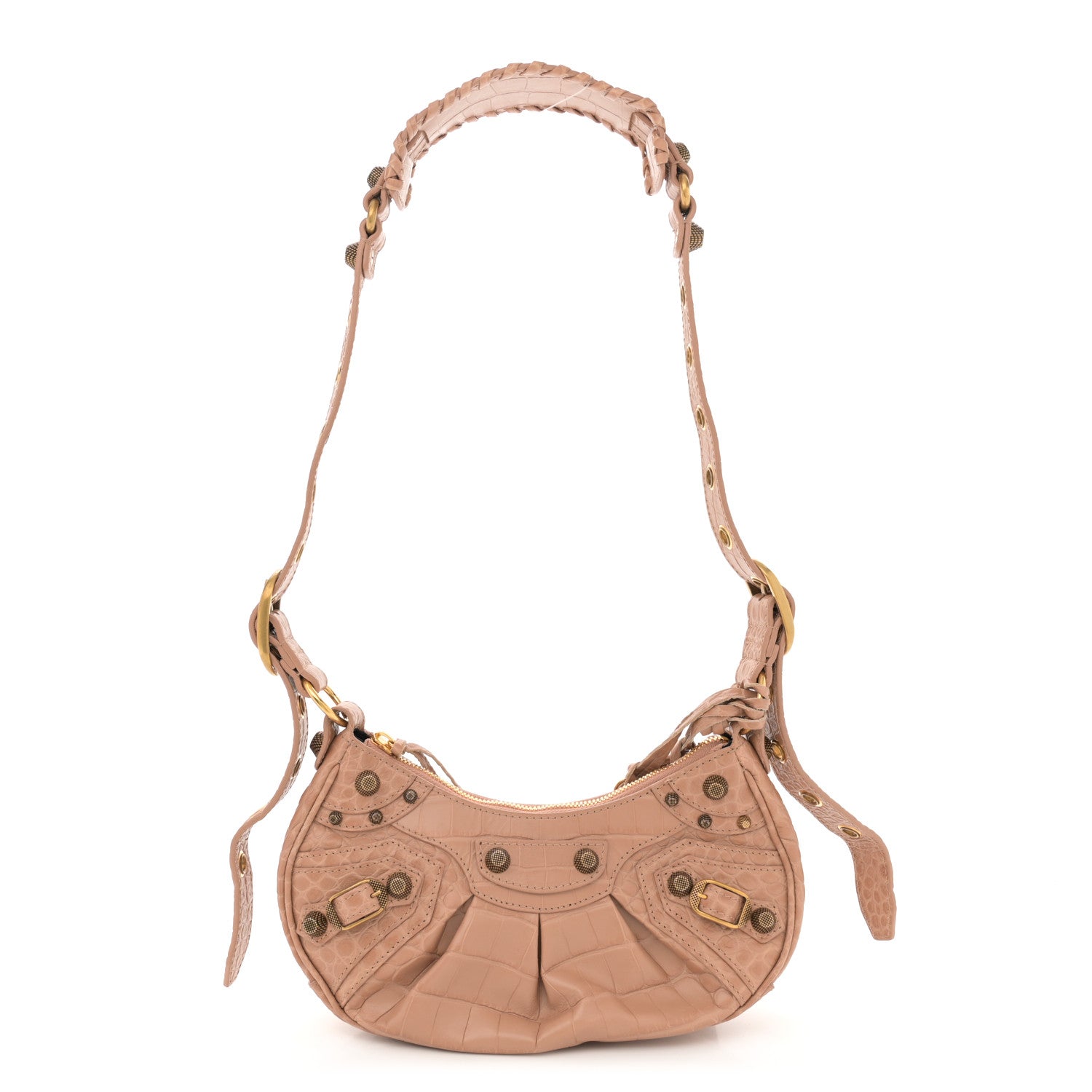 Balenciaga Extra Supple Calfskin Crocodile Embossed Le Cagole Shoulder Bag XS Nude Beige 1 of 12