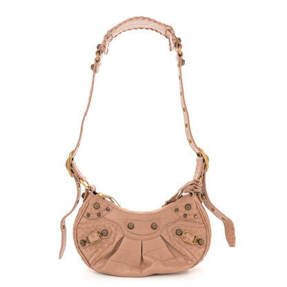 Balenciaga Extra Supple Calfskin Crocodile Embossed Le Cagole Shoulder Bag XS Nude Beige 1 of 12