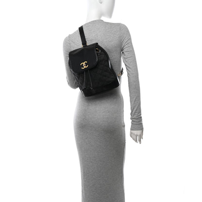 Chanel Lambskin Wool Quilted Drawstring Sling Backpack Black Grey 2 of 14