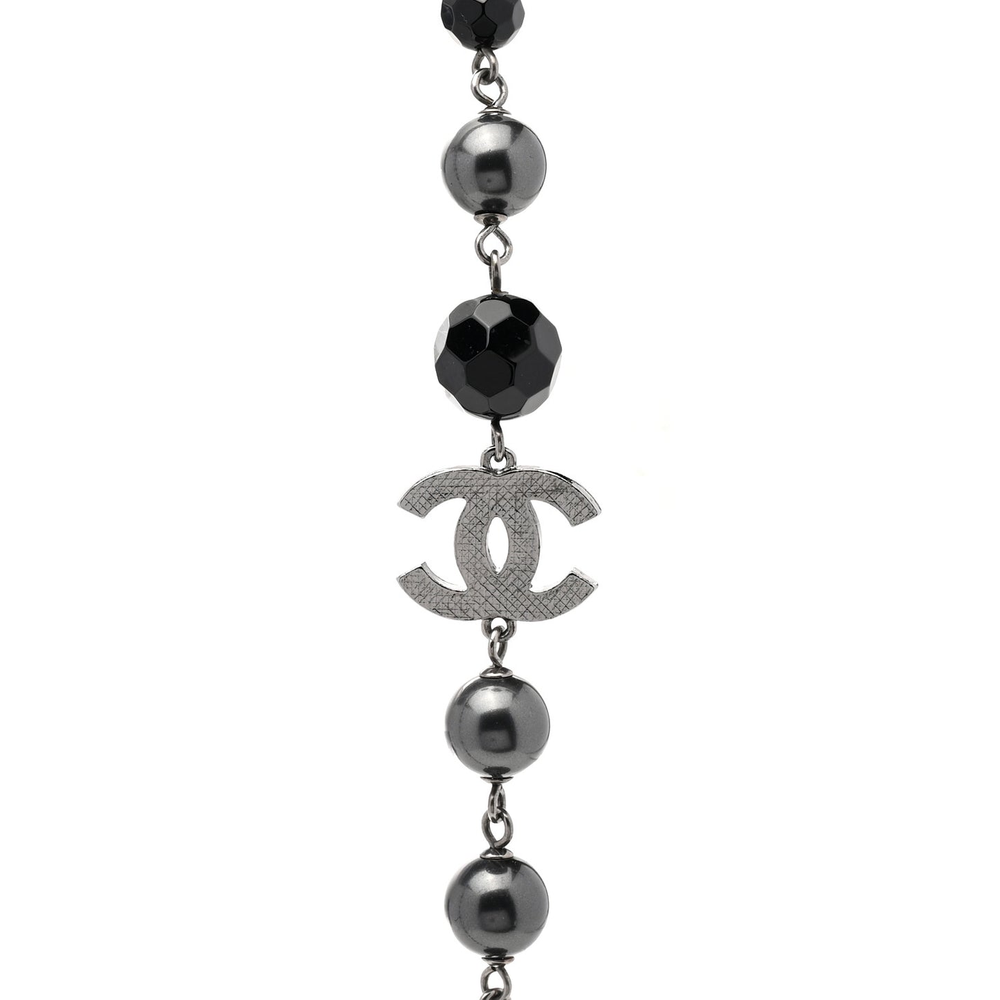 Ruthenium Pearl Beaded CC Long Necklace Black