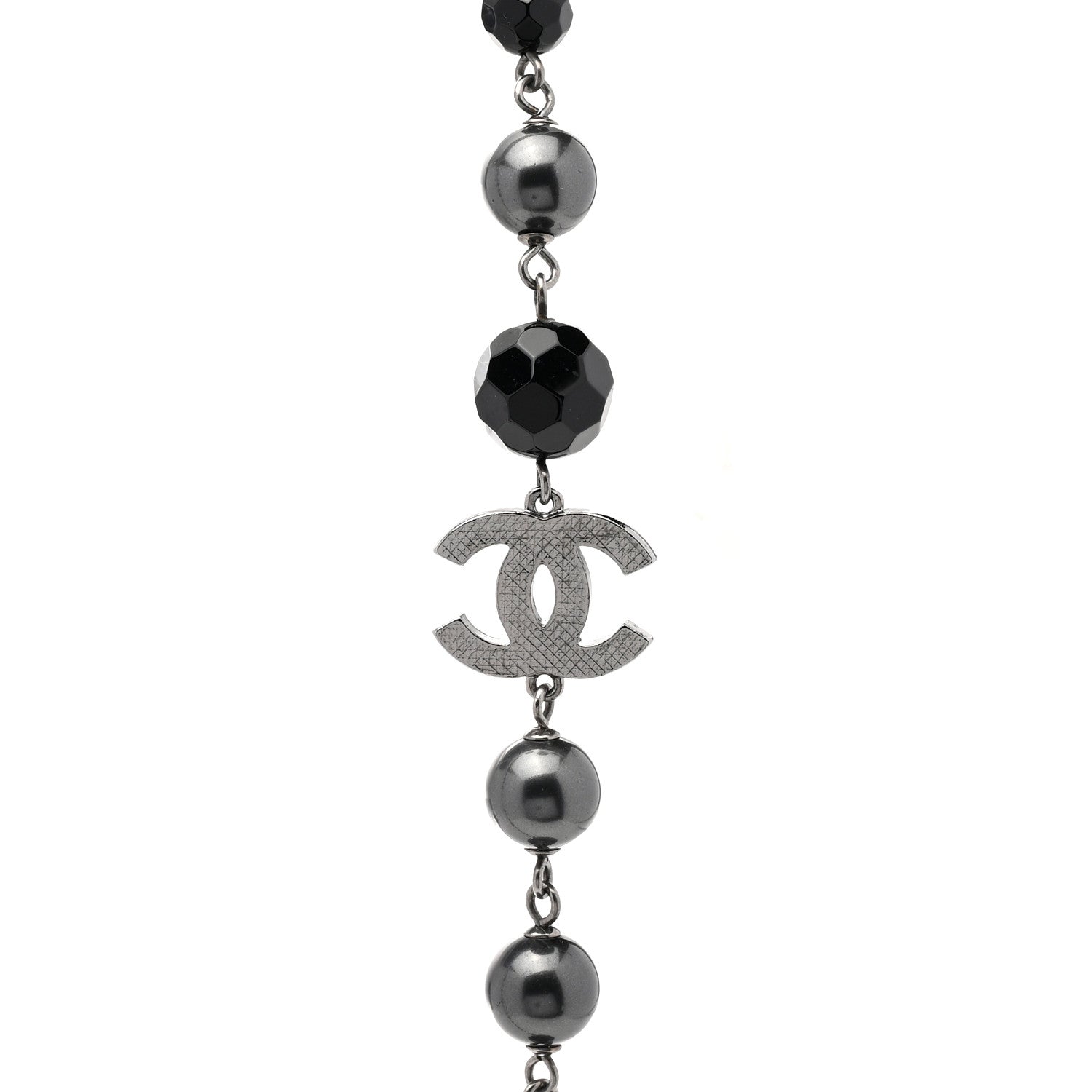 Chanel Ruthenium Pearl Beaded CC Long Necklace Black 4 of 5