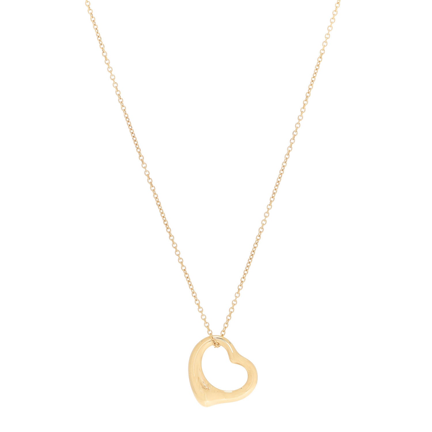 Tiffany 18K Yellow Gold 16mm Elsa Peretti Open Heart Pendant Necklace 1 of 7