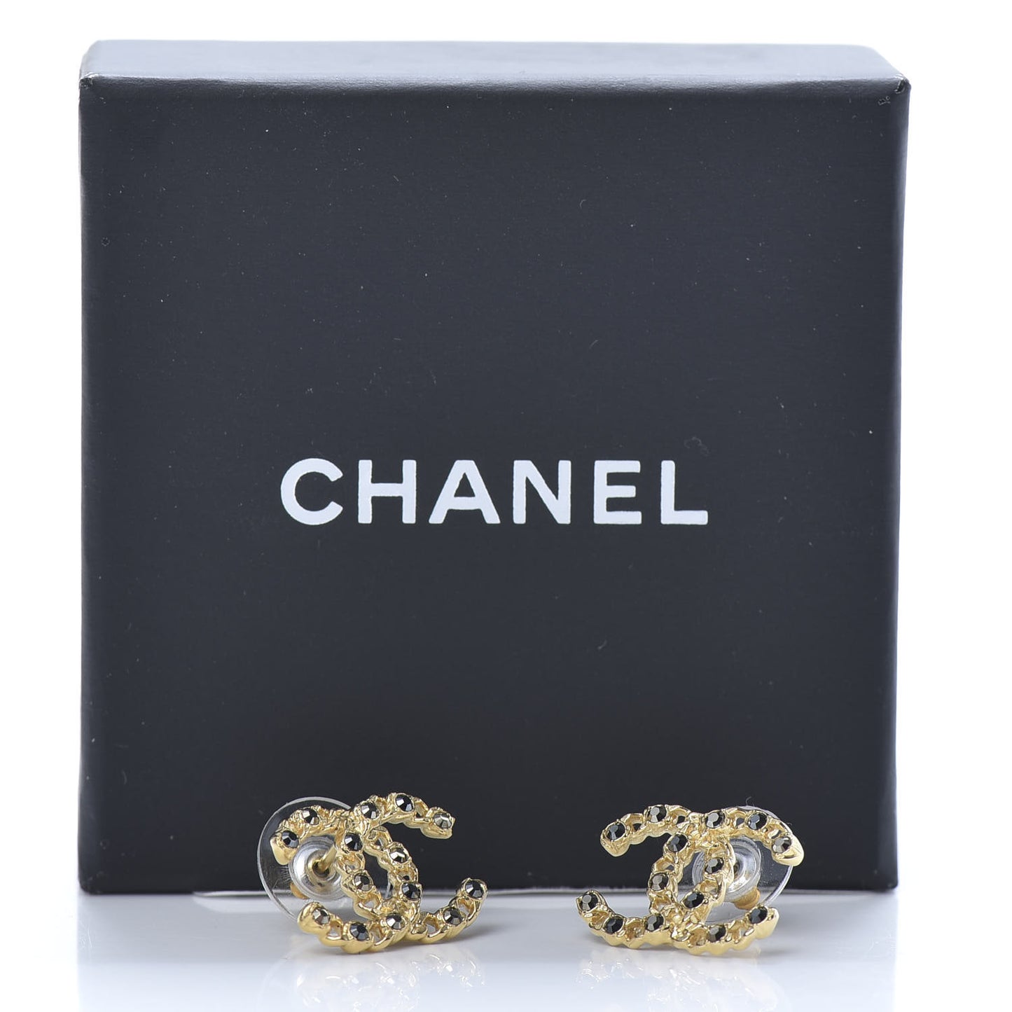 Crystal CC Chain Earrings Gold Black