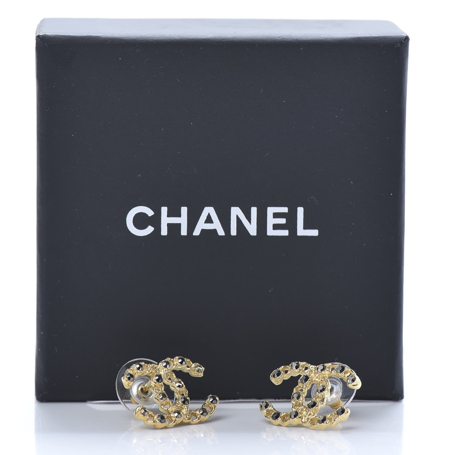 Chanel Crystal CC Chain Earrings Gold Black 6 of 6